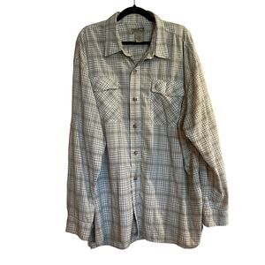 Mens Duluth Trading Co‎ Shirt Long Sleeve Button Down Plaid Light Green Tan 2XL